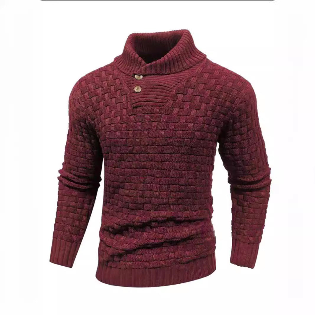 Herren nan strukturierter Strickpullover mit hochschließendem Stehkragen und Zierknopfleiste EB