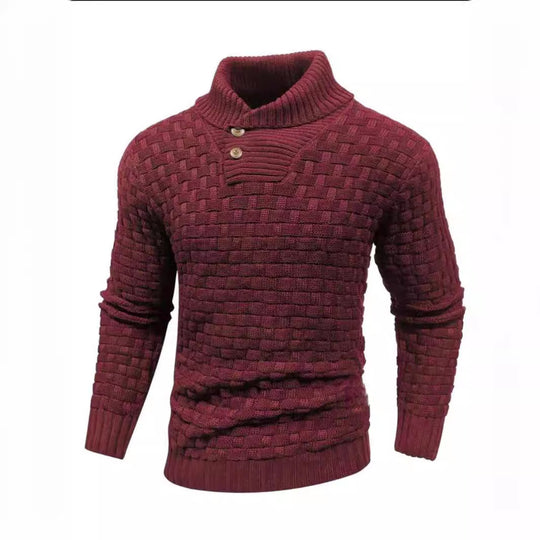 Herren nan strukturierter Strickpullover mit hochschließendem Stehkragen und Zierknopfleiste EB
