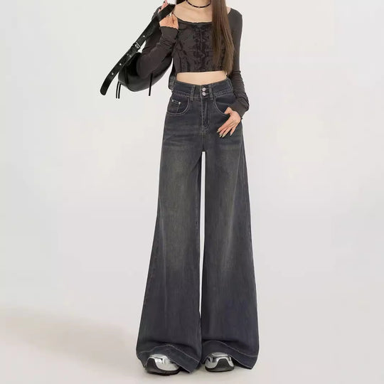 Damen Weite High-Waist Jeans mit lässigem Schnitt und hoher Flügelweite EB