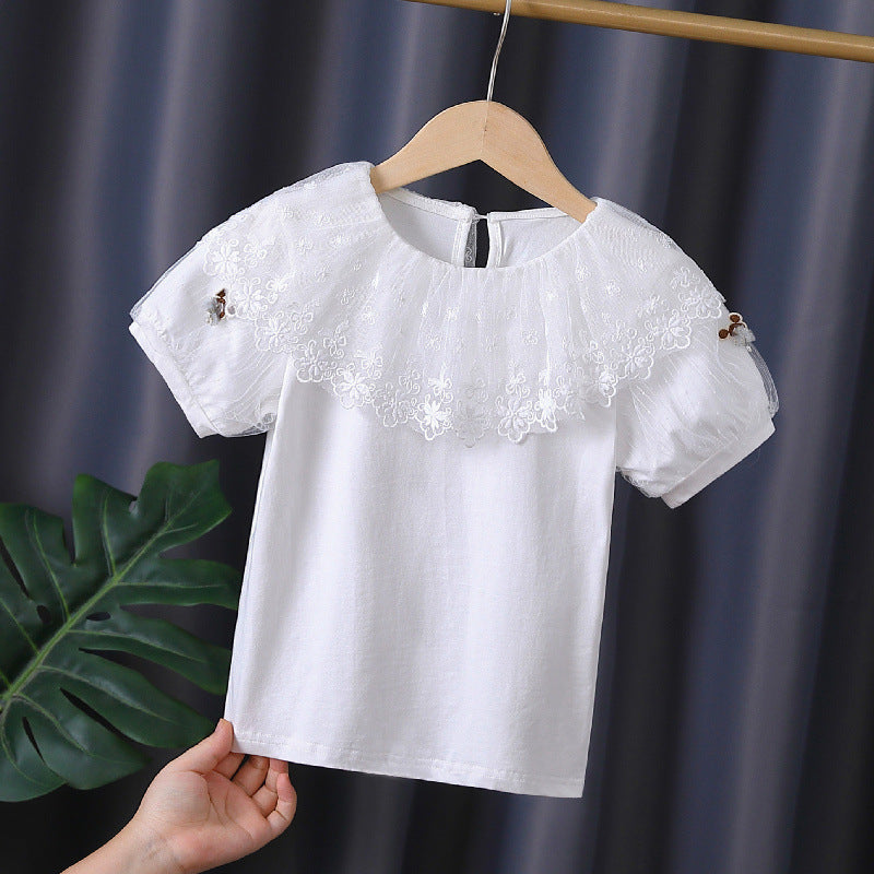 Mädchen T-Shirt mit elegantem Spitzenbesatz EB