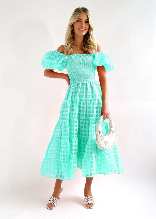 Damen Sommerliches Maxikleid mit voluminösen Puffärmeln und elastischem Taillenbereich EB