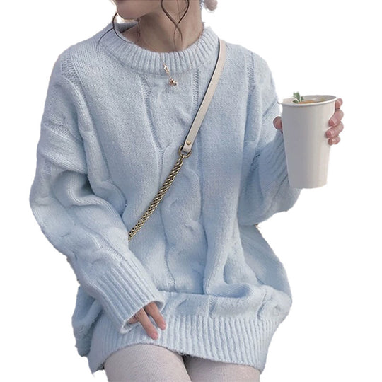 Damen Grobstrickpullover mit modischem Zopfdesign und weitem Schnitt EB