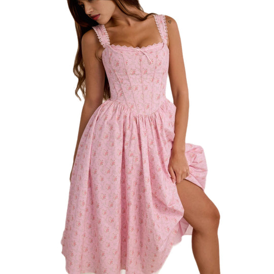 Damen Fein genähtes Sommerkleid mit floralen Mustern EB