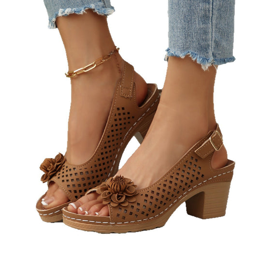 Damen elegante Plateau-Sandalen mit floralem Dekor EB