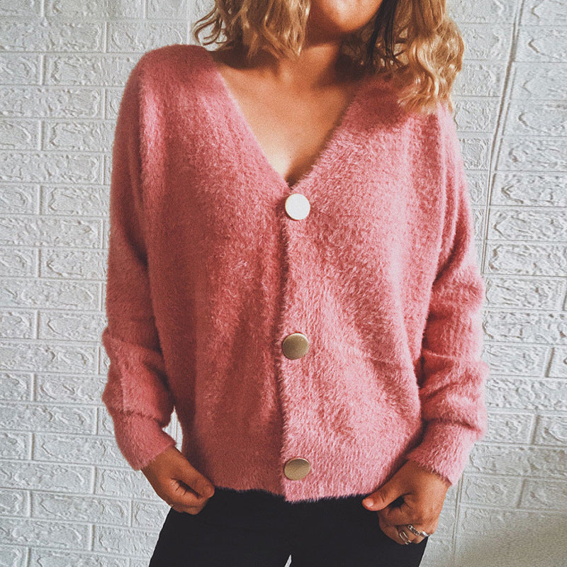 Damen Kuschelige Strickjacke mit Knopfdetails und weit geschnittenem Design EB
