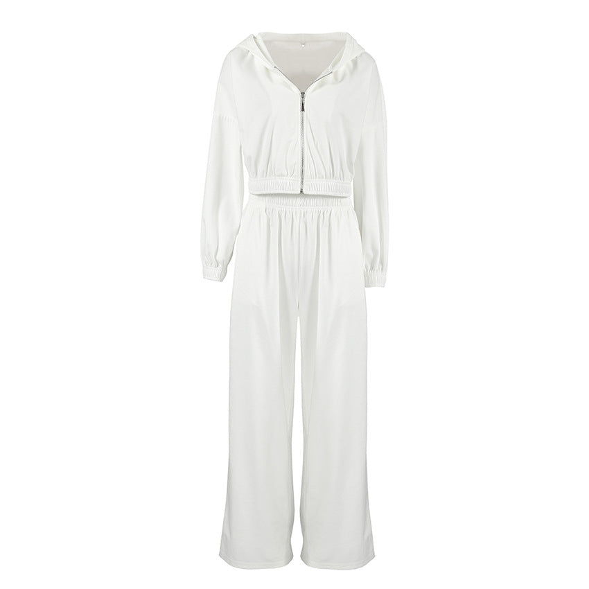 Damen lässiger Kapuzenpullover mit hohem Bund und weiten Hosen EB