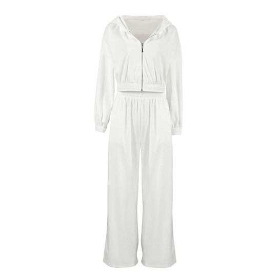 Damen lässiger Kapuzenpullover mit hohem Bund und weiten Hosen EB