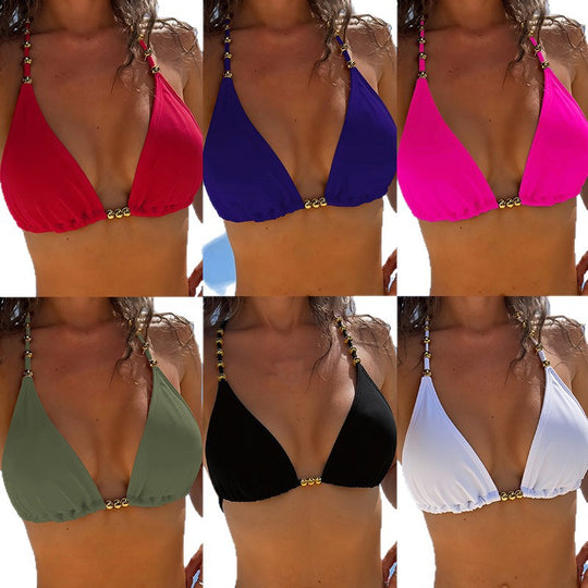 Damen Triangel-Bikini mit goldenen Akzenten und verstellbaren Trägern EB