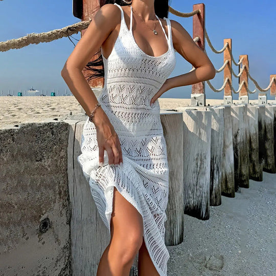 Damen lässiges Häkel-Strandkleid EB