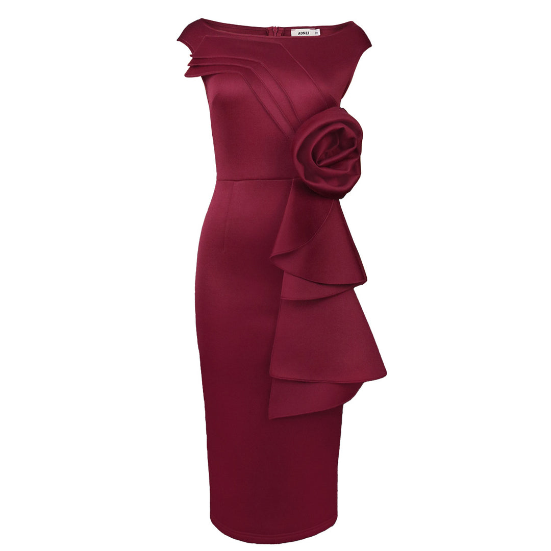 Damen figurbetontes Kleid mit schicker Rüschenapplikation EB