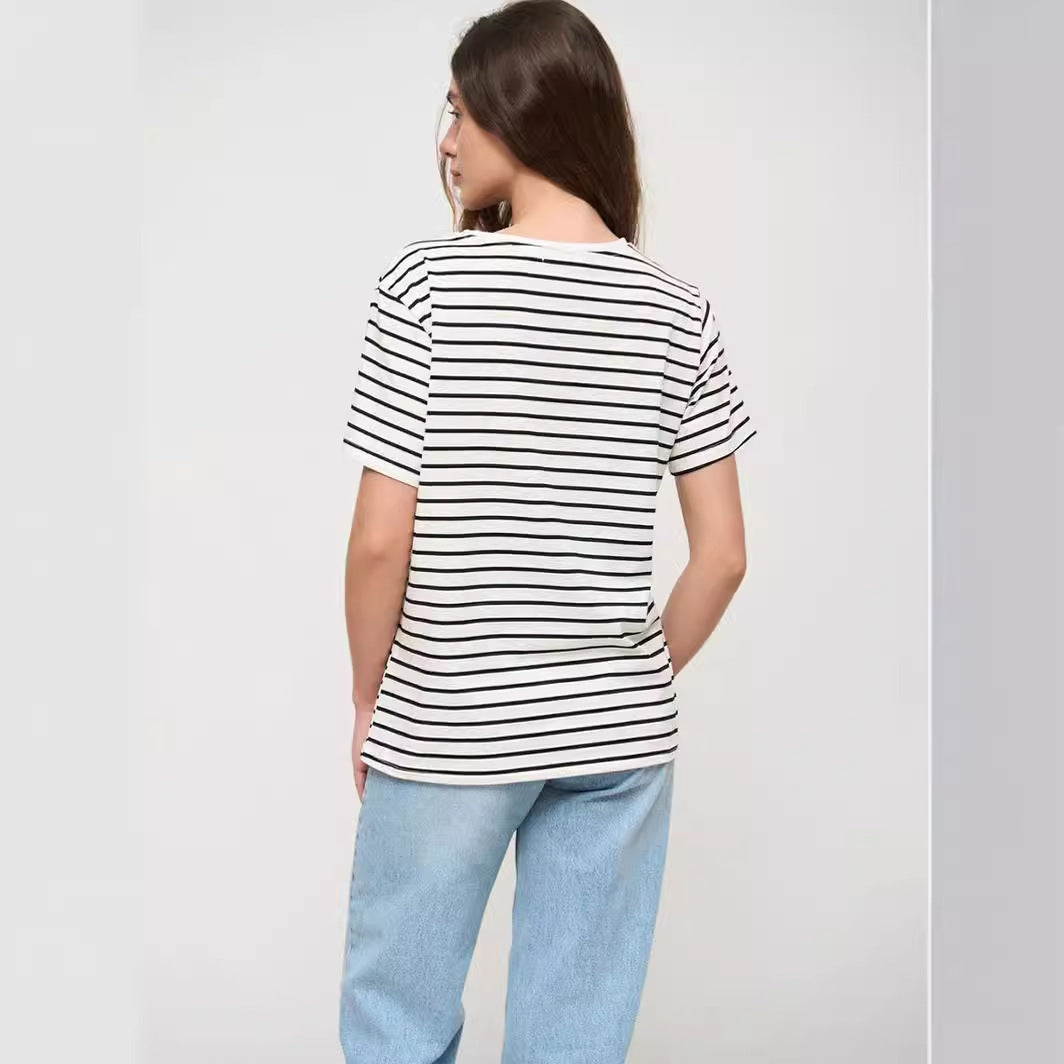 Damen lässiges gestreiftes T-Shirt aus Biobaumwolle EB