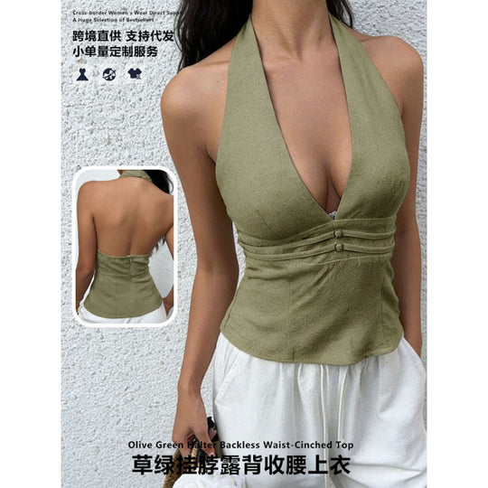 Damen elegantes und tailliertes Bustier-Top mit tiefem V-Ausschnitt EB