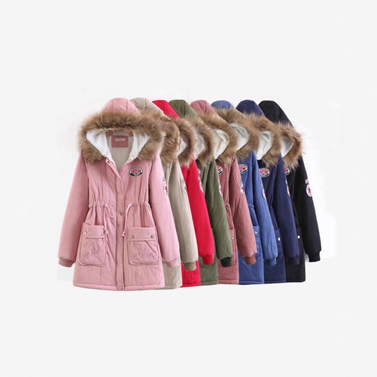 Damen Langer Utility-Parka mit Teddyfutter, Kapuze mit Kunstfell und Kordelzug EB