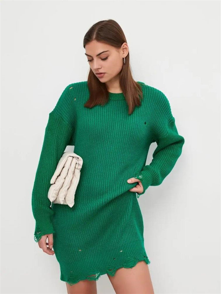 Damen Oversized Strickpullover mit einzigartigem Lochmuster und Rippenstruktur EB