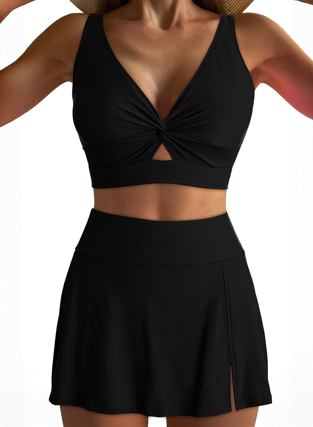Damen Sportliches Bikini-Set mit modischem Wickel-Oberteil und elastischer Shorts EB