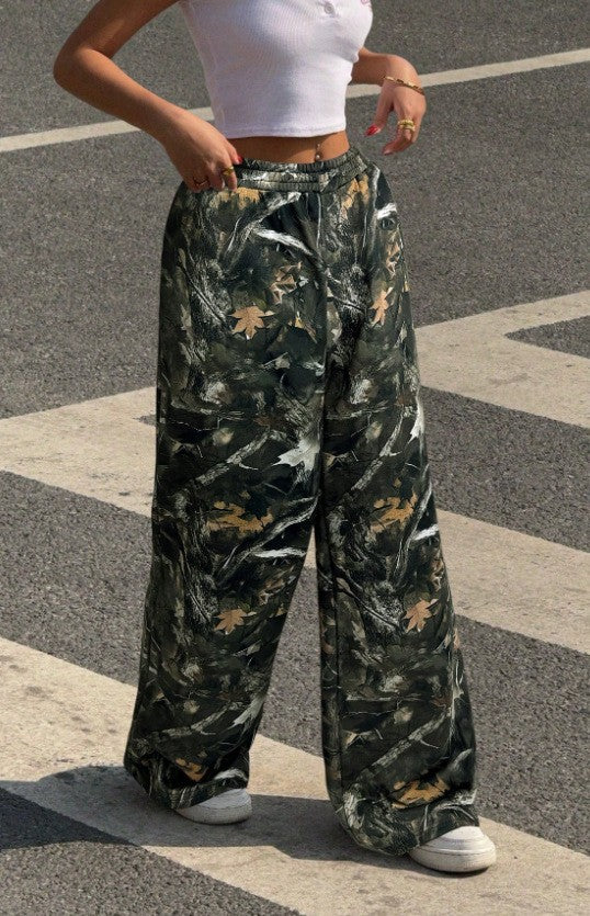 Damen nan weite Palazzo-Hose mit floralem Alloverprint und elastischem Bund EB
