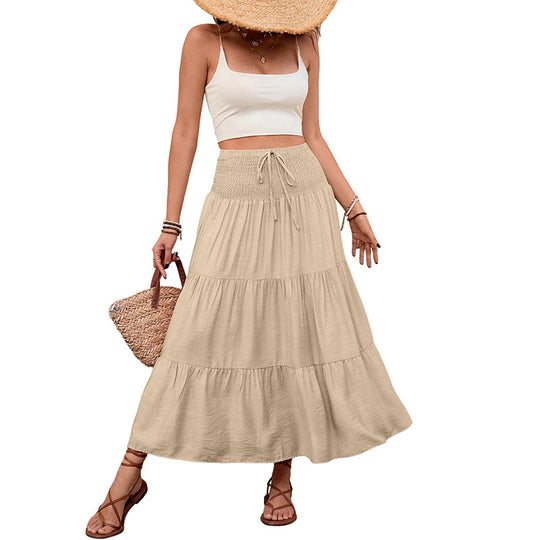 Damen Stufiger Maxi‑Rock mit Smokbund, Tunnelzug und luftiger Leinenoptik EB