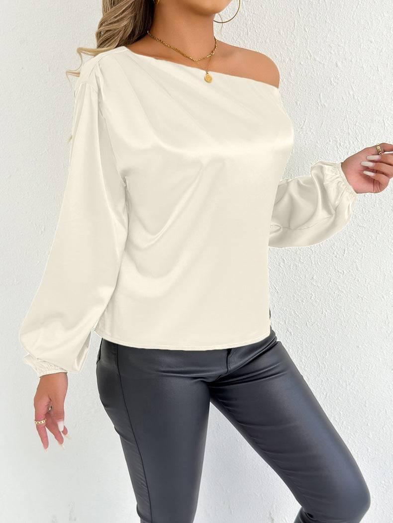 Damen elegante Off-Shoulder Bluse mit weiten Ärmeln EB