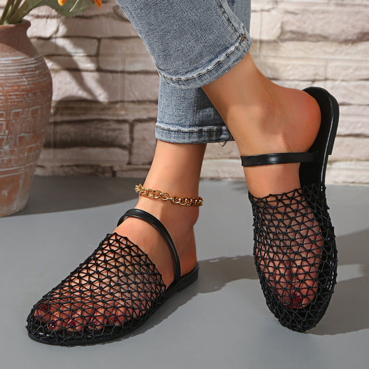 Damen Mesh-Pantoletten mit angenähtem Riemen und rutschfester Sohle EB