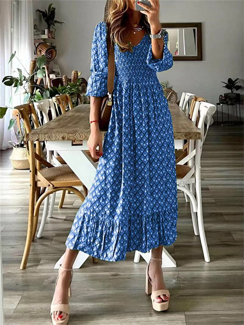 Damen Maxikleid mit detailreicher Raffung und voluminösen Ärmeln EB