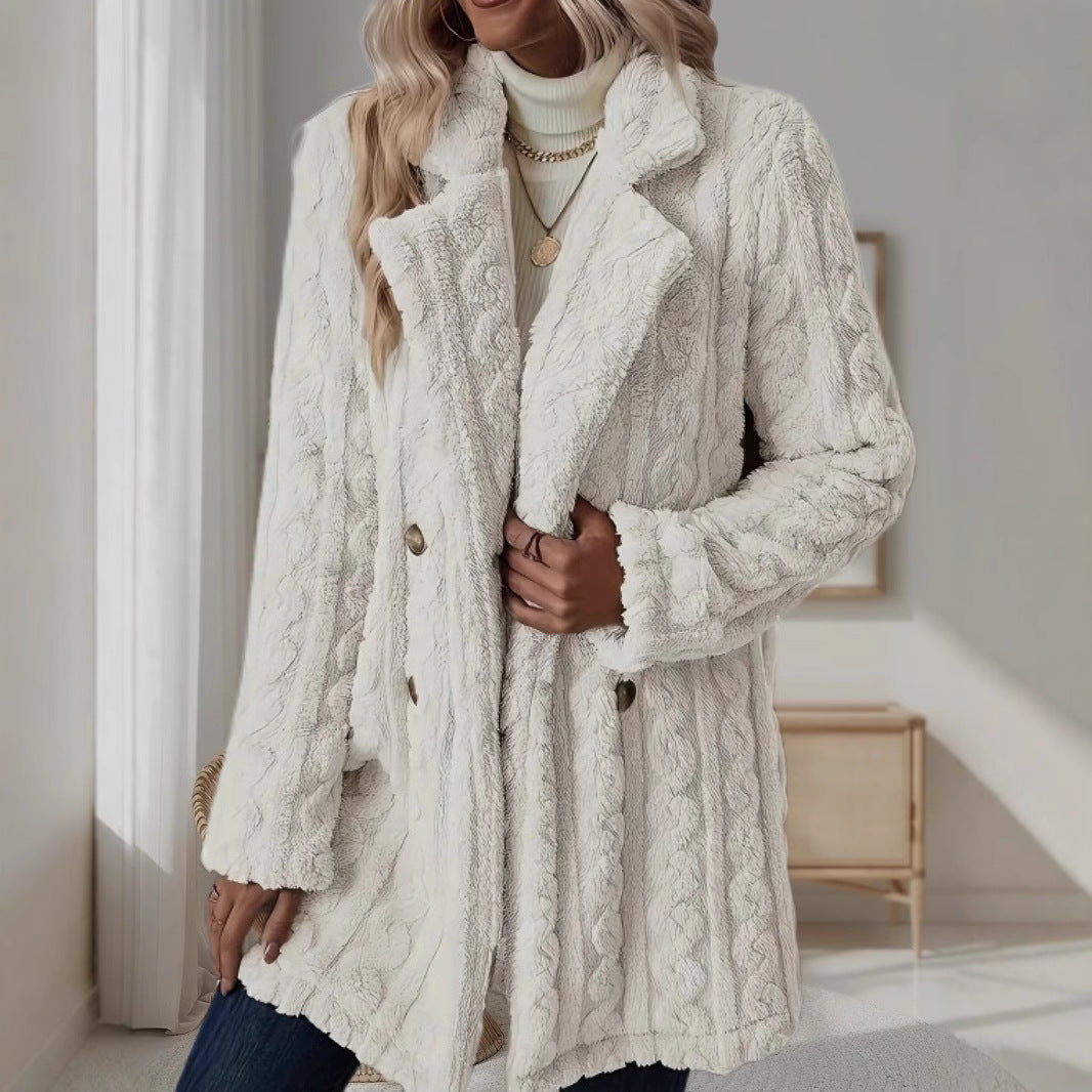 Damen Modischer Grober Strickmantel mit doppelt geknöpften Details EB
