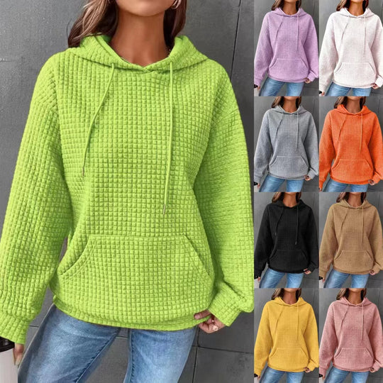 Damen Waffelstruktur Kapuzenpullover mit gemütlichem Schnitt und praktischer Tasche EB