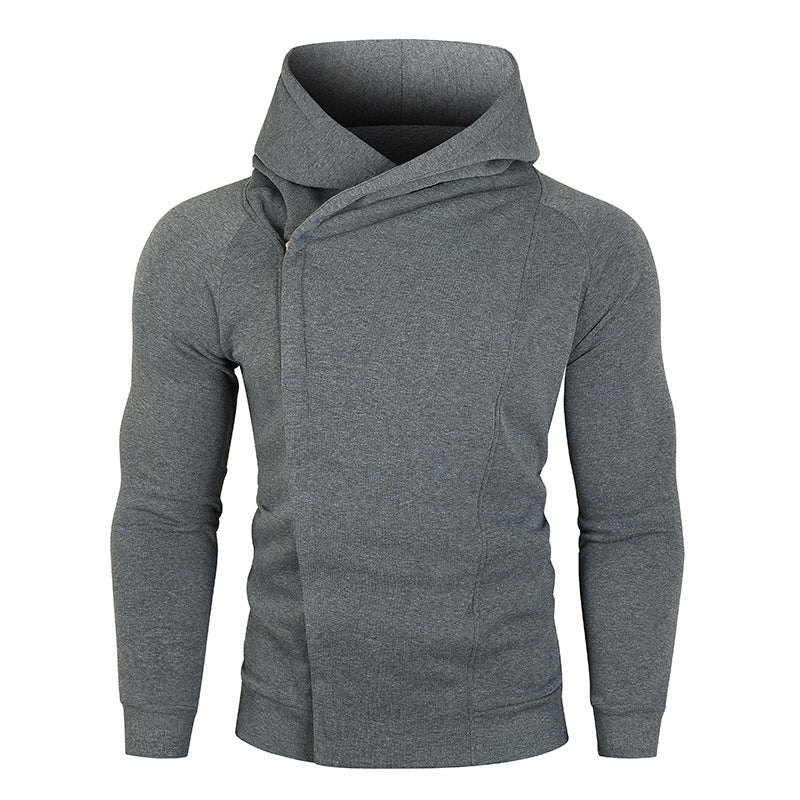 Herren Kapuzenpullover mit asymmetrischem Reißverschluss und hohem Kragen EB
