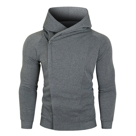 Herren Kapuzenpullover mit asymmetrischem Reißverschluss und hohem Kragen EB