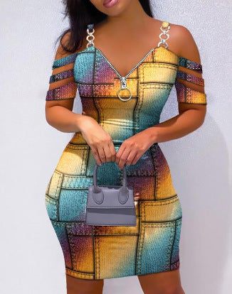 Damen figurbetontes Trägerkleid mit Reißverschluss und einzigartigem Design EB