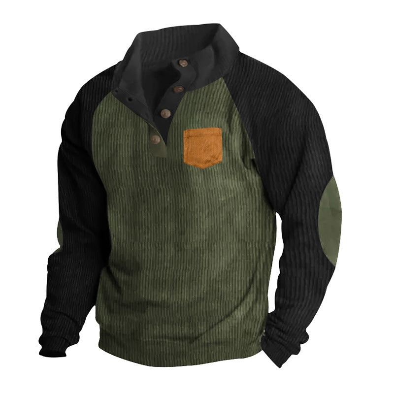 Herren Geripptes Henley‑Pullover mit Raglanärmeln, Ellenbogen‑Patches & Brusttasche EB