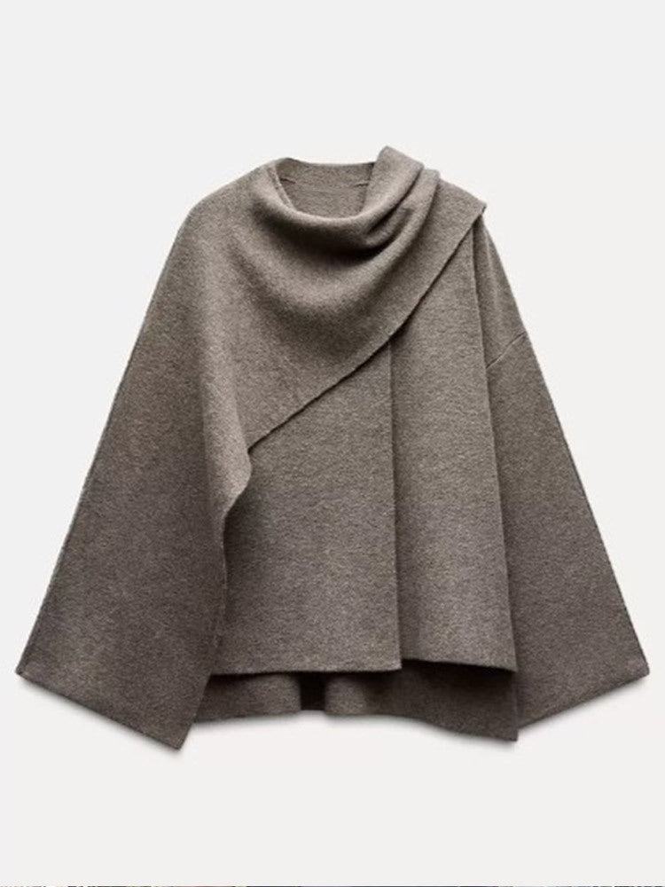 Damen Poncho aus hochwertiger Strickware mit asymmetrischem Design EB