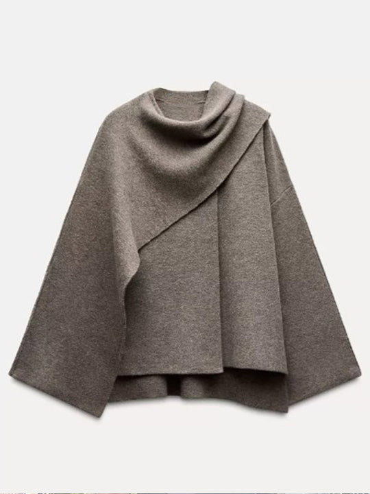 Damen Poncho aus hochwertiger Strickware mit asymmetrischem Design EB
