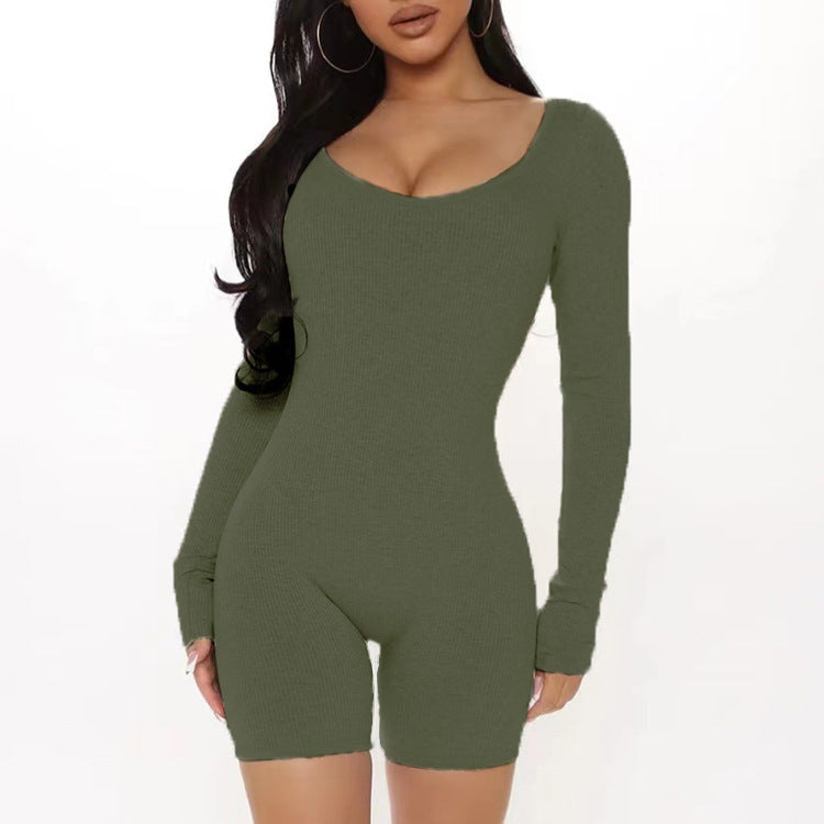 Damen Langarm Jumpsuit mit figurformendem Schnitt und Rippstruktur EB