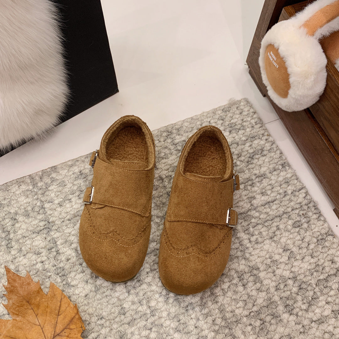 Damen komfortable Clogs aus weichem Wildleder mit modischem Schnallenverschluss EB