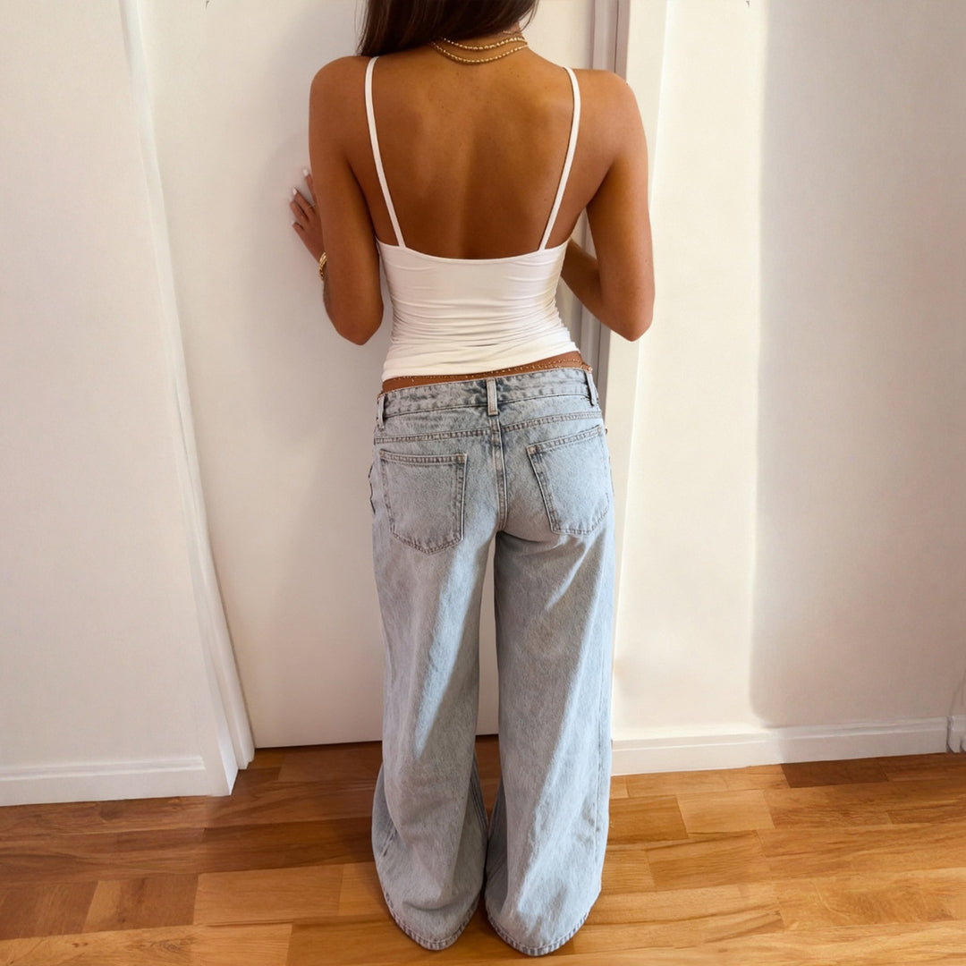 Damen hochgeschnittene weite Jeans EB
