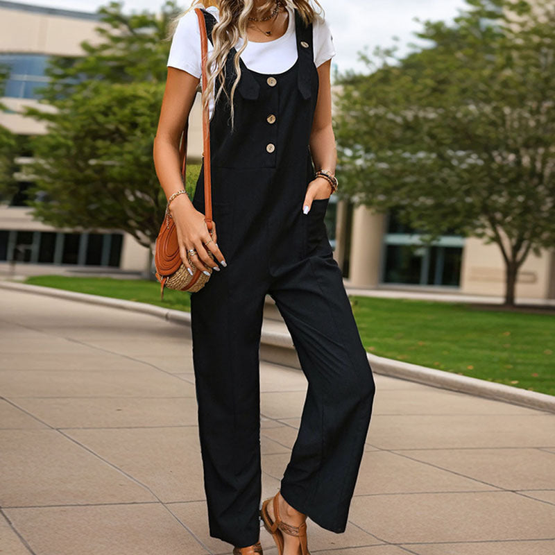 Damen Lässiger Jumpsuit mit praktischen Taschen und Knopfdetails EB