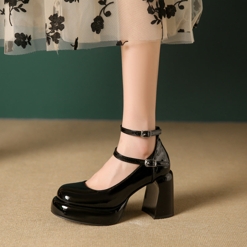 Damen Elegante Blockabsatz-Pumps mit verstellbarem Riemen EB