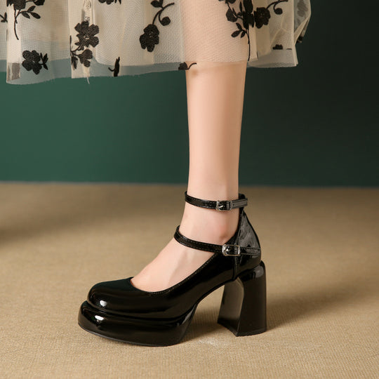 Damen Elegante Blockabsatz-Pumps mit verstellbarem Riemen EB