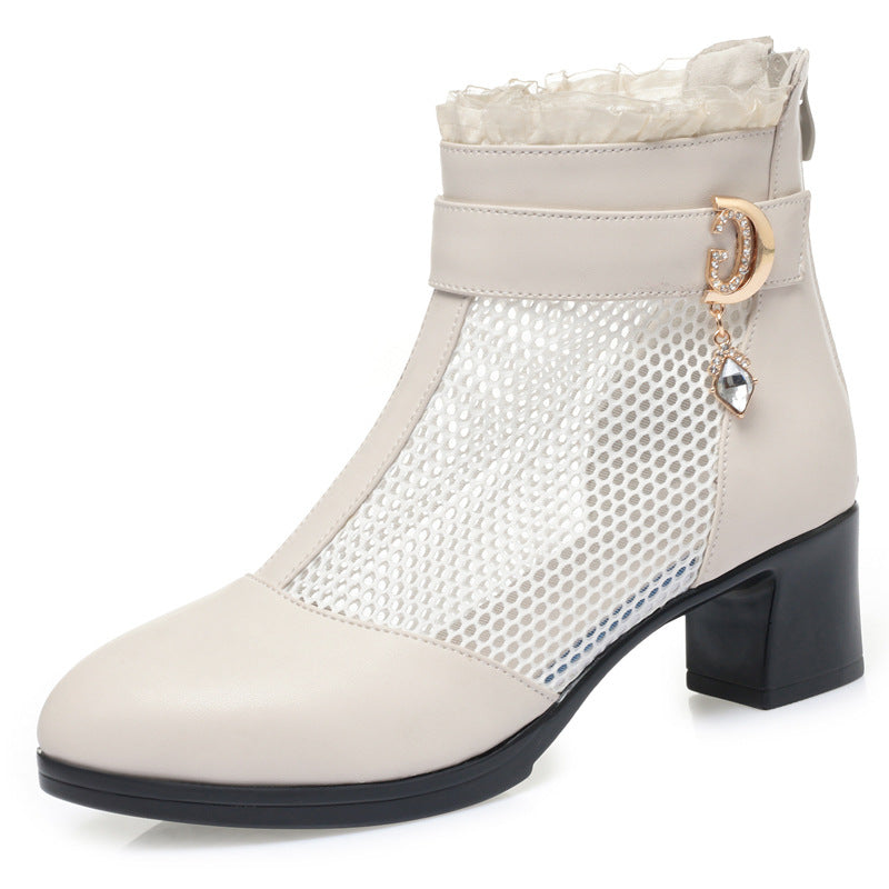 Damen Elegante Stiefeletten mit modischen Netzdetails und verziertem Riemen EB
