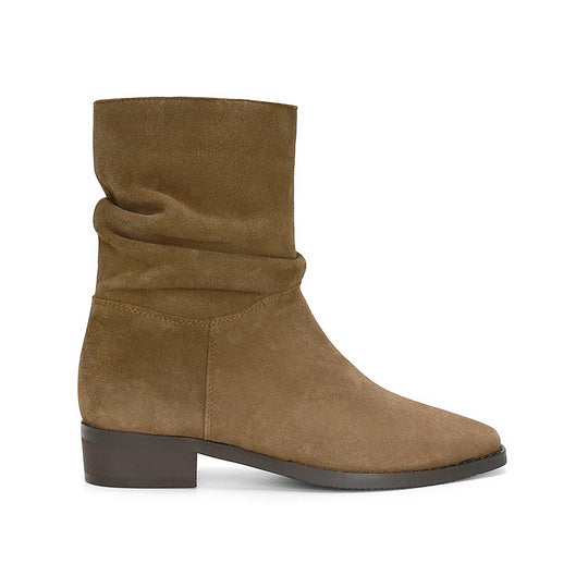 Damen modische Stiefeletten mit gerafftem Design und bequemem Blockabsatz EB