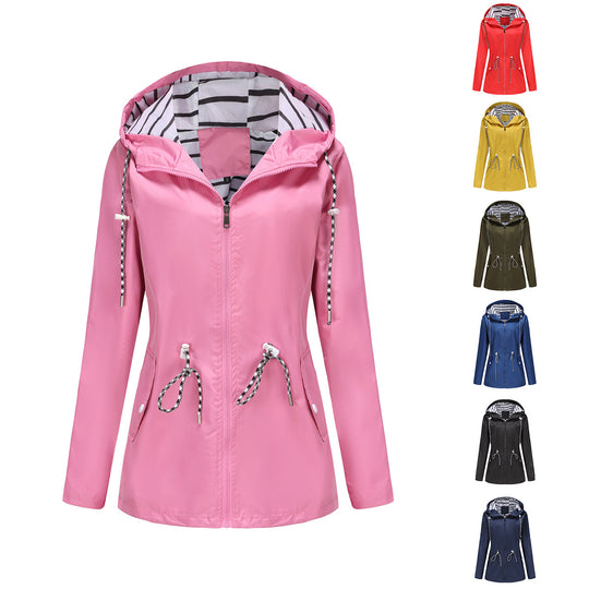 Damen nan leichte wasserdichte Parka Regenjacke mit Taillen-Kordelzug EB