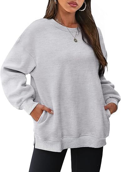 Damen nan lässiger Oversize-Sweatpullover mit seitlichen Eingrifftaschen, geripptem Saum und überschnittener Schulter EB