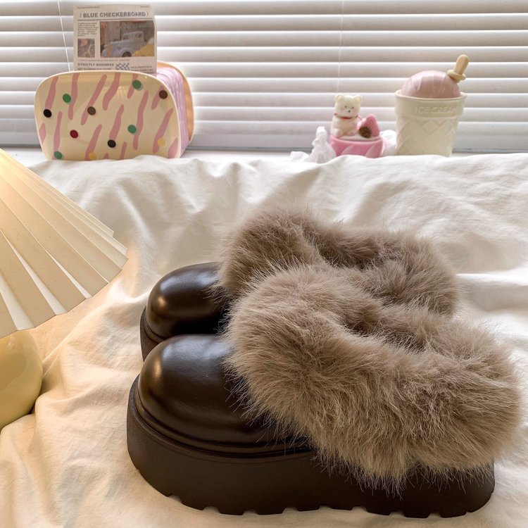 Damen Flauschige Clogs mit robustem Design und weichem Kunstfellrand EB