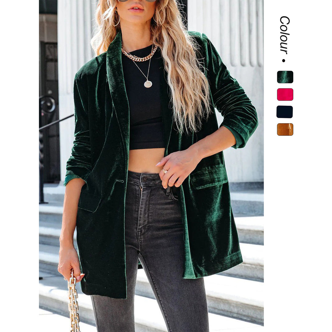 Damen Eleganter Velourscardigan mit lässigem Schnitt und praktischen Taschen EB