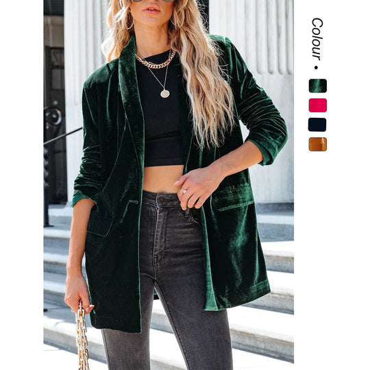 Damen Eleganter Velourscardigan mit lässigem Schnitt und praktischen Taschen EB
