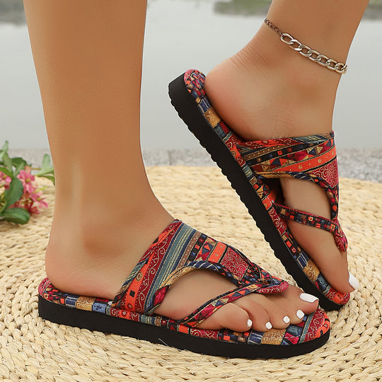 Damen Zehentrenner-Sandalen mit bequemer Fußbettung und modischem Camouflage-Design EB