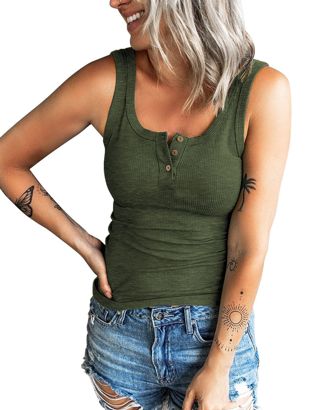 Damen komfortables Trägershirt mit Knopfdetails EB