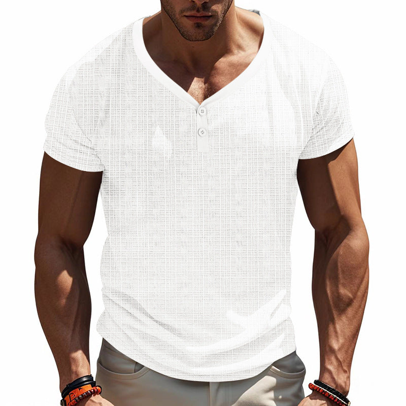 Herren Kurzarm Henley-Shirt mit strukturiertem Design und praktischen Knopfdetails EB