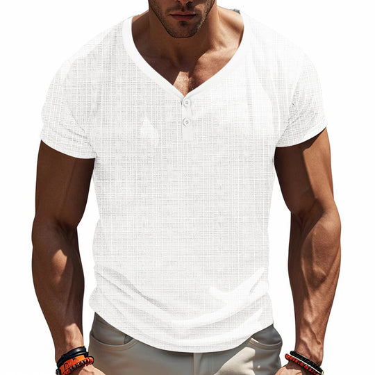 Herren Kurzarm Henley-Shirt mit strukturiertem Design und praktischen Knopfdetails EB