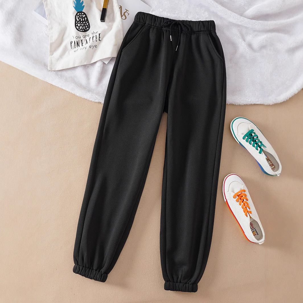 Damen nan hochgeschnittene Jogginghose aus weicher Fleece Baumwollmischung mit elastischem Bund Kordelzug und Eingrifftaschen EB